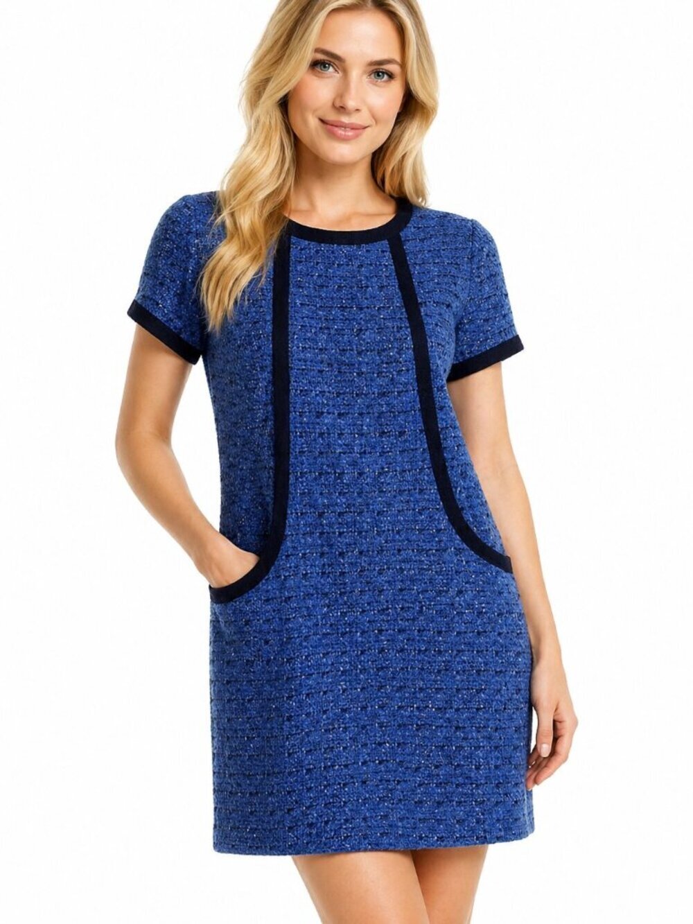 Boden Metallic Blue Tweed Wool Dress